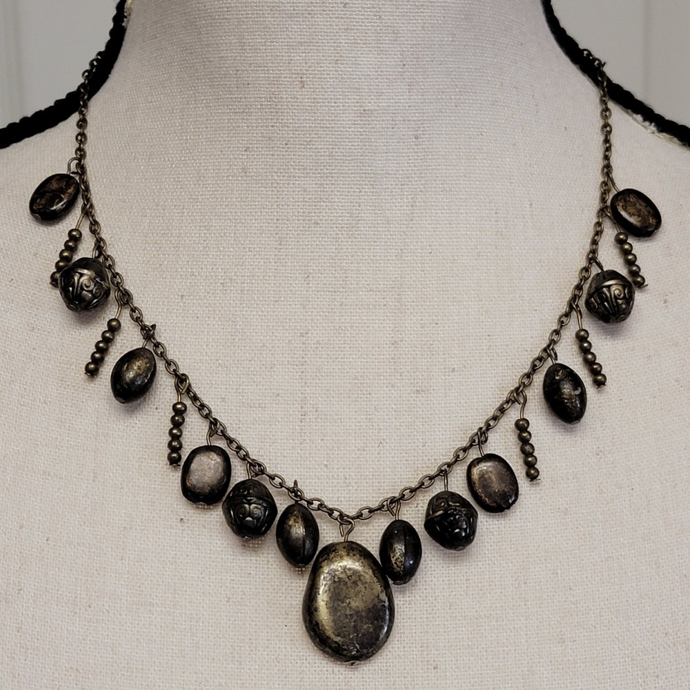 Brass Tone Bauble Necklace 19" Whimsigoth Earthy Festival Boho Ethnic Statement